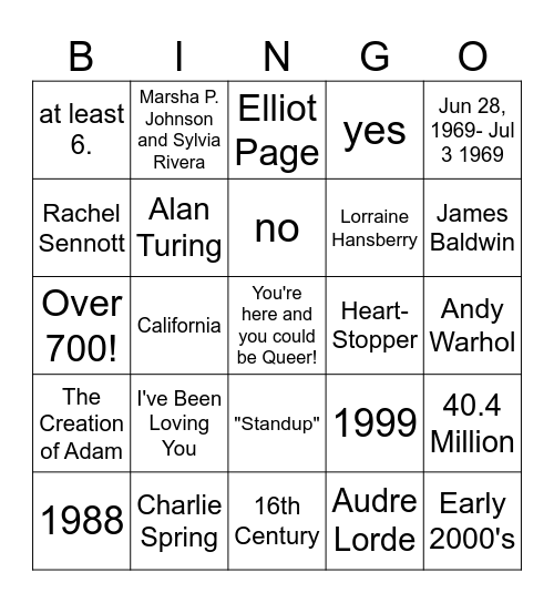 LGBTQ+ History Bingo Card