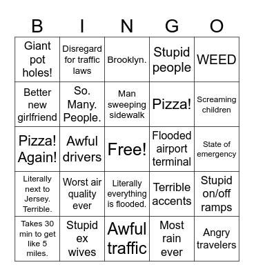 AJs NYC Travel Bingo Card