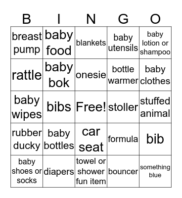 Marisa's baby Bingo Card