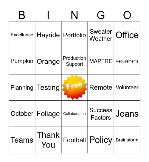 Business Application-Fall Bingo Card