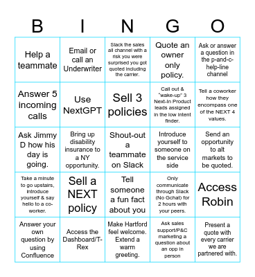 Customer Service Week Bingo Card