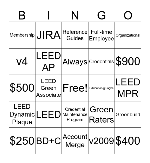 USGBC Bingo Card