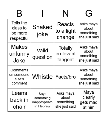 Yonatan Bingo Card
