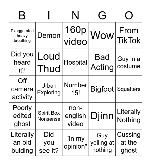 Chills Bingo Card