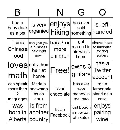 Get to Know You! Bingo Card