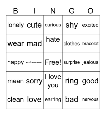 JH Lesson 7/8 Bingo Card
