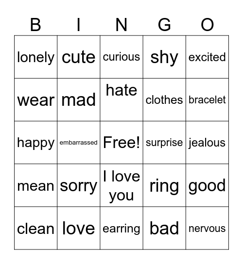 JH Lesson 7/8 Bingo Card