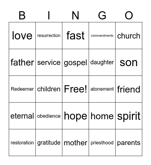 General Conference Bingo Card