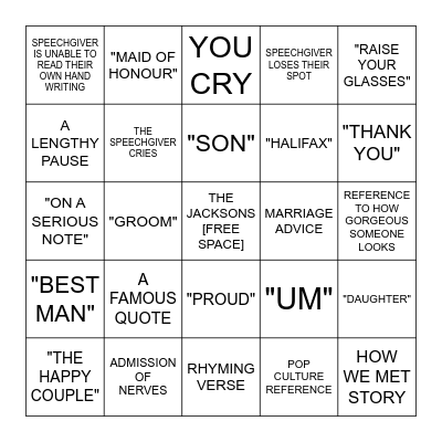 WEDDING SPEECH BINGO Card