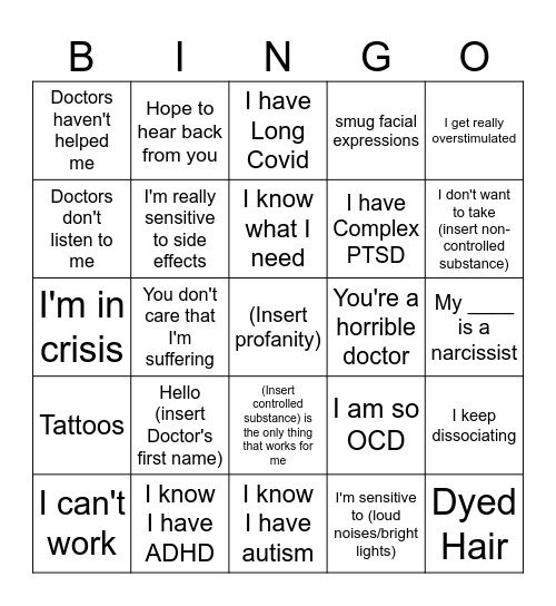 Cluster B-ingo Bingo Card
