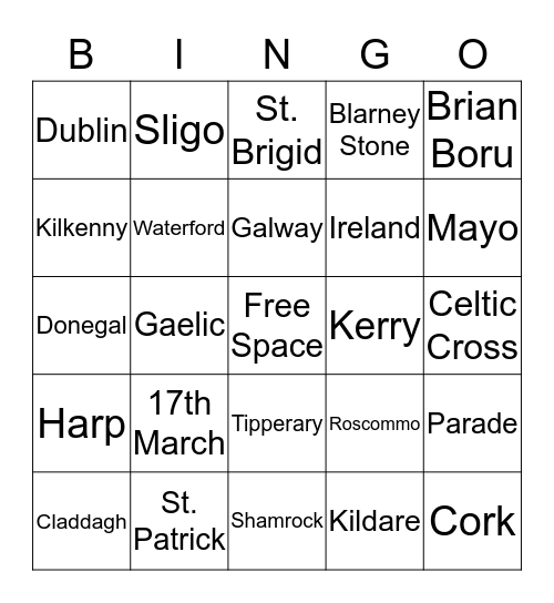 St. Patrick's Day Bingo Card