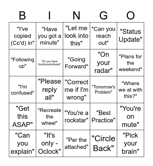 Corporate Bingo Card