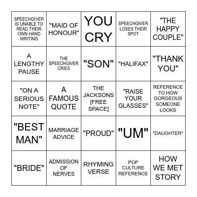 WEDDING SPEECH BINGO Card