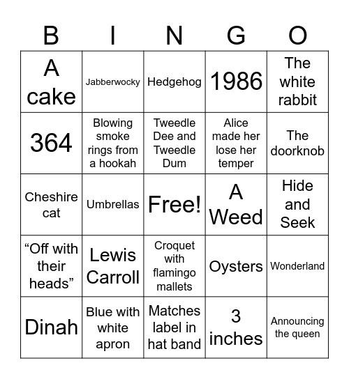 Mad Hatter Day Trivia Bingo Card