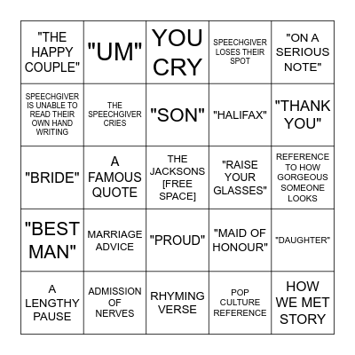 WEDDING SPEECH BINGO Card