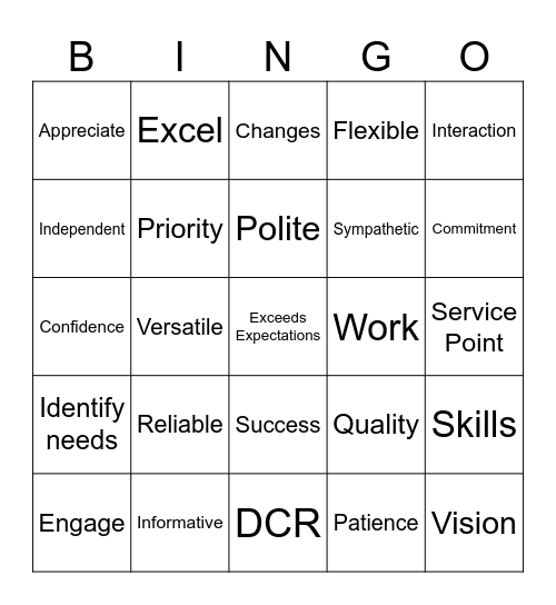 CUSTOMER SERVICE Bingo Card