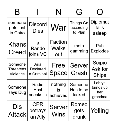 Cairo Bingo Card