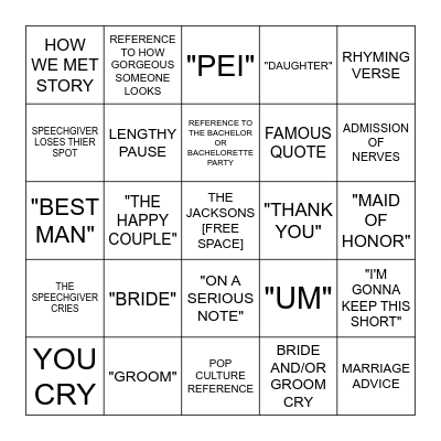 WEDDING SPEECH BINGO Card