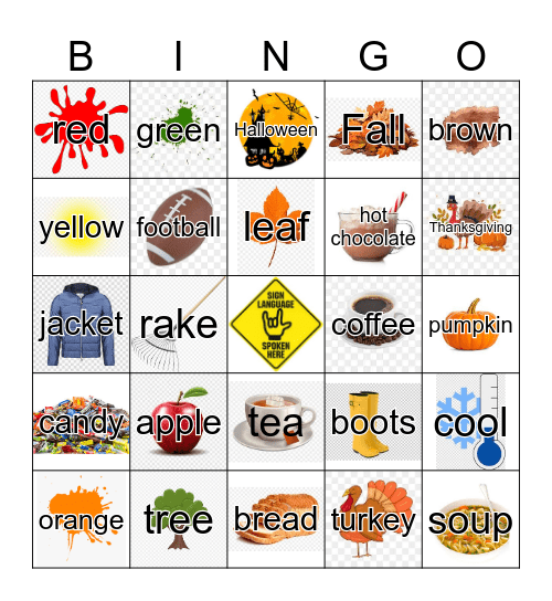 ASL Fall Words Bingo Card