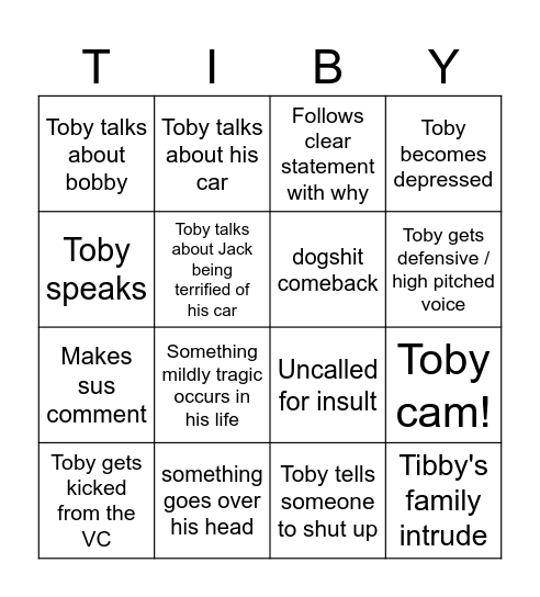 Tibby bingo! Bingo Card