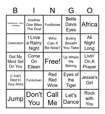 Rock 'N Roll Bingo - 80's #1's Bingo Card