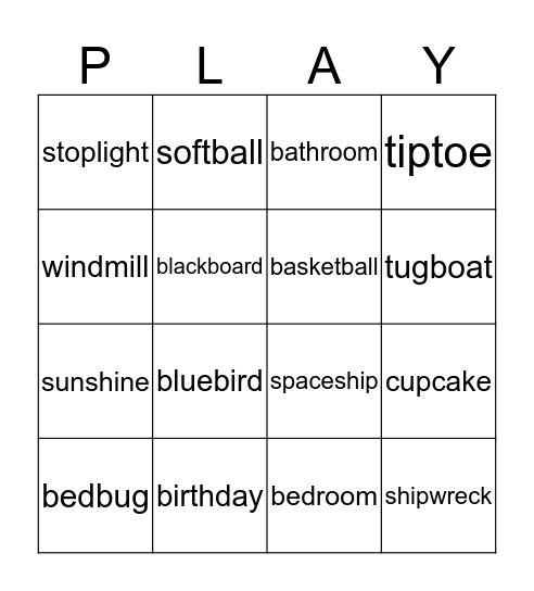 Compound words Bingo Card