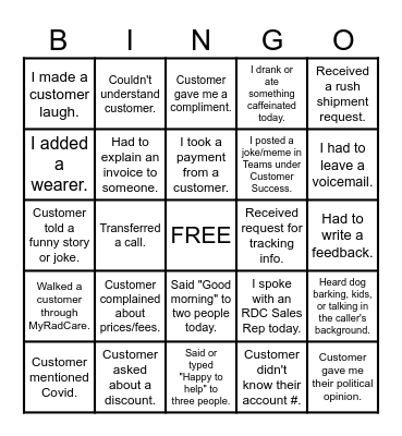 CUSTOMER SERVICE WEEK BINGO Card