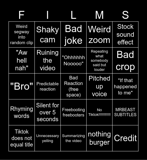 SSSniperwolf Bingo 2 Bingo Card