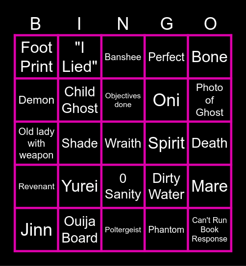 Phasmo Bingo Card