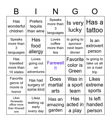 Sofyan / Miguel - Farewell Bingo Card