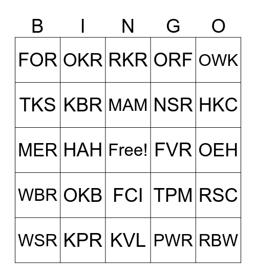 Outrigger Property Code Bingo Card