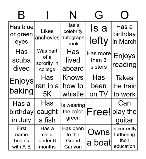 MEET & GREET Bingo Card