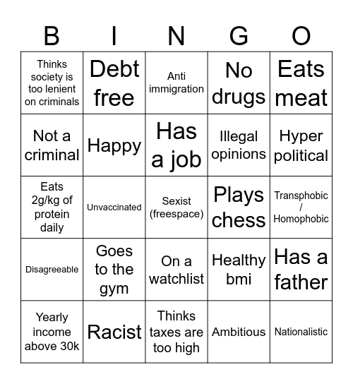 Far Right Bingo Card