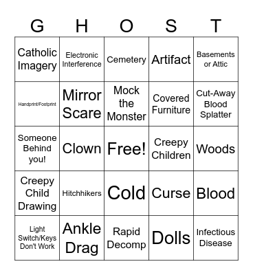 Spooky Movie BINGO Card