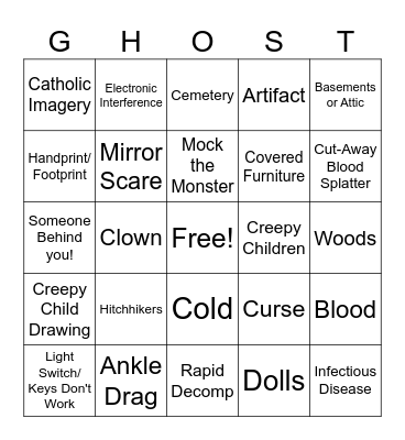 Spooky Movie BINGO Card