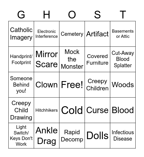 Spooky Movie BINGO Card