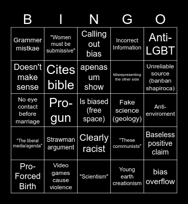 Conservapedia wiki Bingo Card
