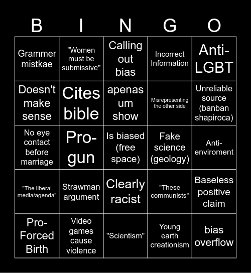 Conservapedia wiki Bingo Card