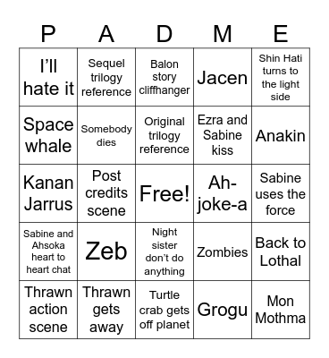 Ahsoka Finale Bingo Card