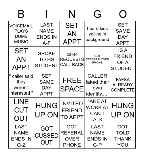 FUN FILLED FRICKIN                   FONE-A- THON Bingo Card