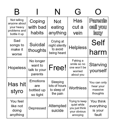 Depression BINGO Card