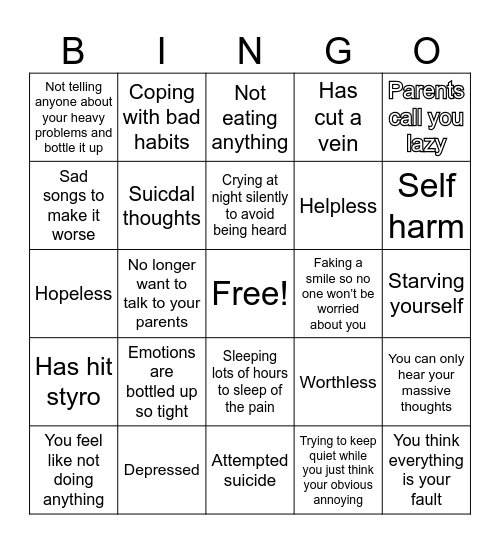 Depression BINGO Card