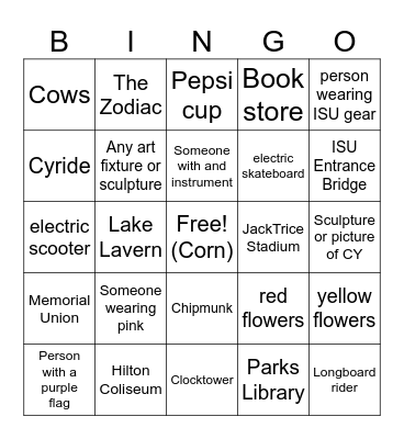 ISU Spotting BINGO Card