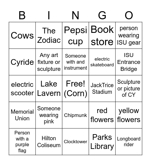 ISU Spotting BINGO Card