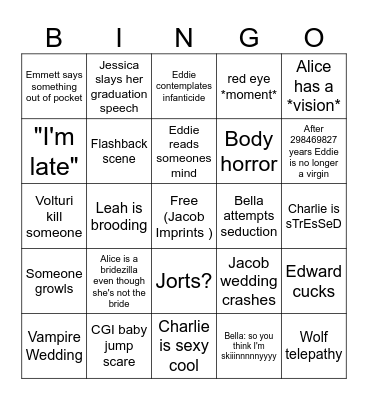 Breaking Dawn & Breaking Backs (Part 1) Bingo Card