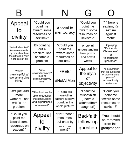 Male Fragility Bingo! Bingo Card