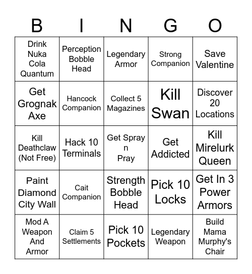 Fallout 4 Bingo Card