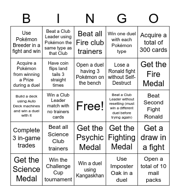 Pokemon TCG Bingo! Bingo Card