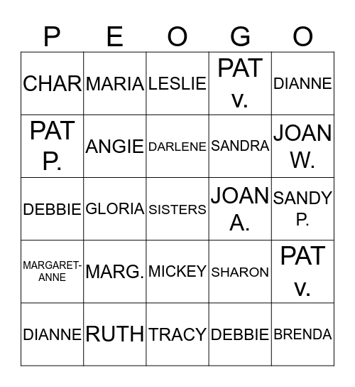 SISTERS Bingo Card