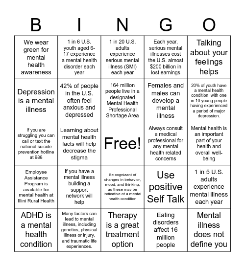 Mental Health Awareness Facts Bingo Card